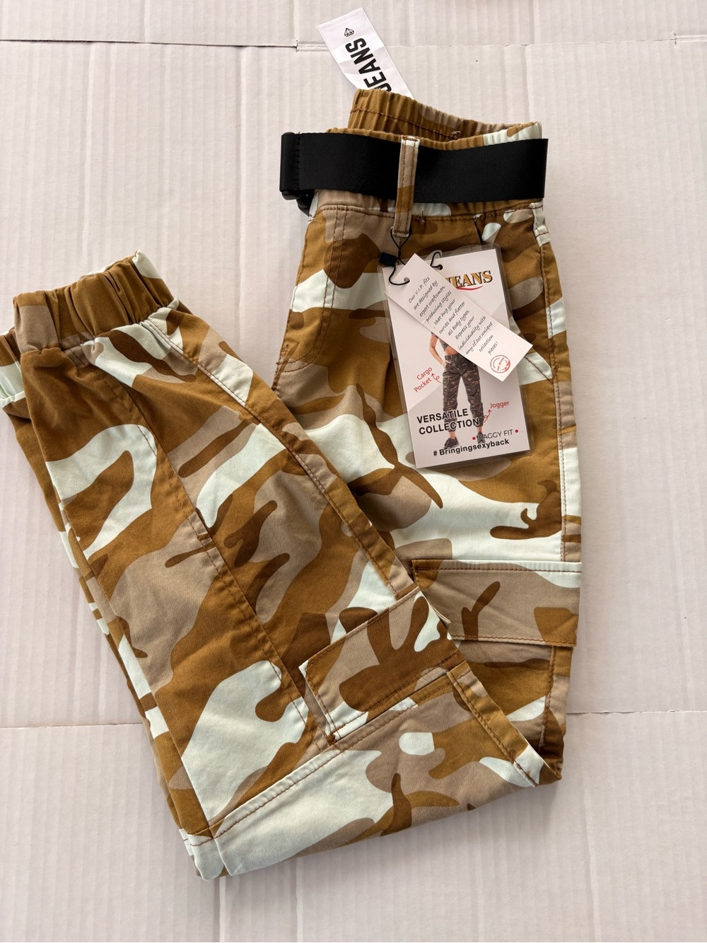 VIP Brown & Cream Camo Cargo Joggers with Belt